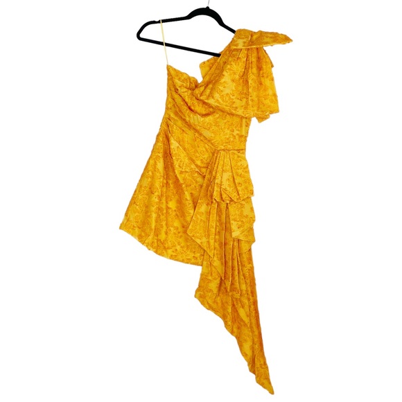 ATOIR One Shoulder Cascading Ruffle Bow Mini Dress in Orange - Picture 3 of 10